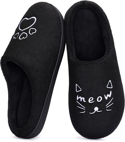 ULTRAIDEAS Women's Cozy Slippers - Warm Felt Indoor House Slippers with Memory Foam, Cute Cat Face Design, Perfect Holiday Gift for Home Bedroom Lounge in Kuwait