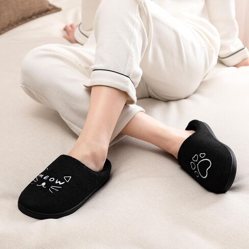 ULTRAIDEAS Women's Cozy Slippers - Warm Felt Indoor House Slippers with Memory Foam, Cute Cat Face Design, Perfect Holiday Gift for Home Bedroom Lounge in Kuwait