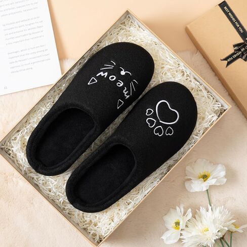 ULTRAIDEAS Women's Cozy Slippers - Warm Felt Indoor House Slippers with Memory Foam, Cute Cat Face Design, Perfect Holiday Gift for Home Bedroom Lounge in Kuwait