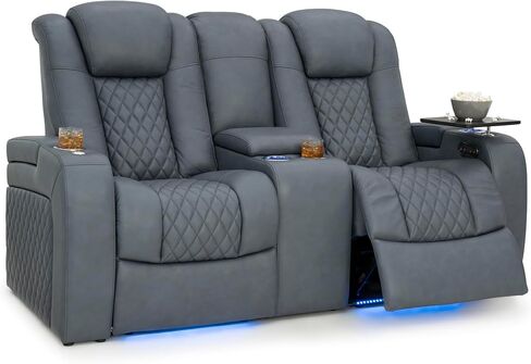 Seatcraft Anthem Italian Leather Loveseat w/Storage Console, Living Room, Power Headrest, Power Recline, Smokey Blue in Saudi Arabia