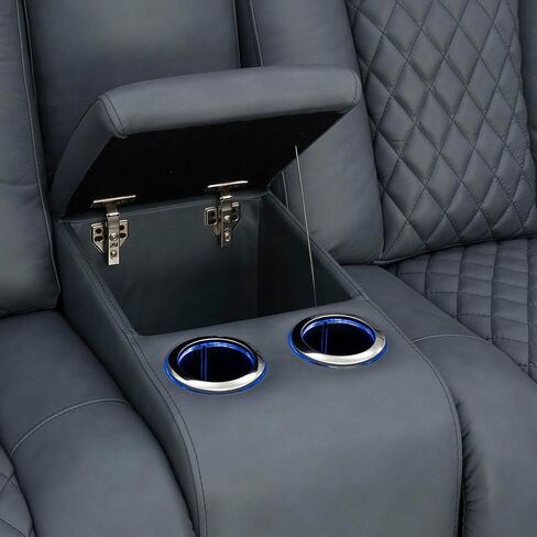 Seatcraft Anthem Italian Leather Loveseat w/Storage Console, Living Room, Power Headrest, Power Recline, Smokey Blue in Saudi Arabia