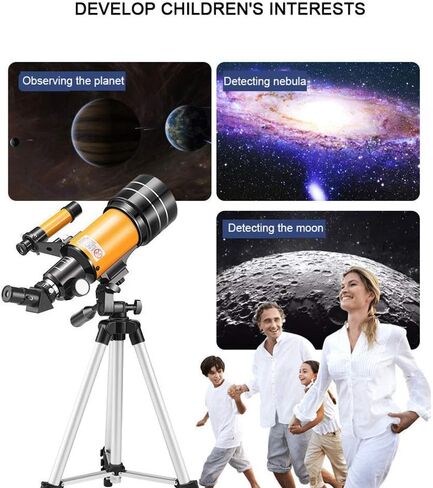 Monoculars Telescope, Portable Travel Telescope， 70Mm Aperture 300Mm Astronomical Refracting Telescope with Adjustable Tripod， Good Partner to View Moon and Plan in Saudi Arabia