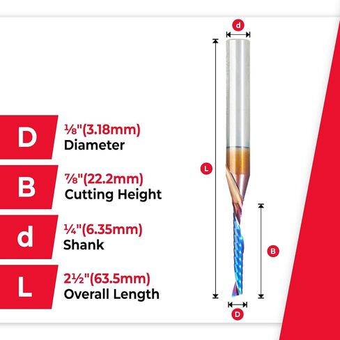 Amana Tool 51435-K CNC Spektra Coated SC Spiral O Single Flute, Plastic Cutting 1/8 D x 7/8 CH x 1/4 SHK x 2-1/2 Inch Long Up-Cut Router Bit with Mirror Finish in Saudi Arabia
