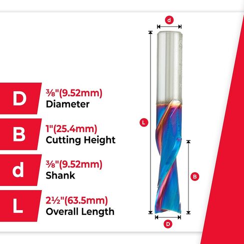 Amana Tool 46203-K-5 5-Pack SC Spektra Extreme Tool Life Coated Spiral Plunge 3/8 Dia x 1 CH x 3/8 SHK 2-1/2 Inch Long Down-Cut Router Bits in Saudi Arabia
