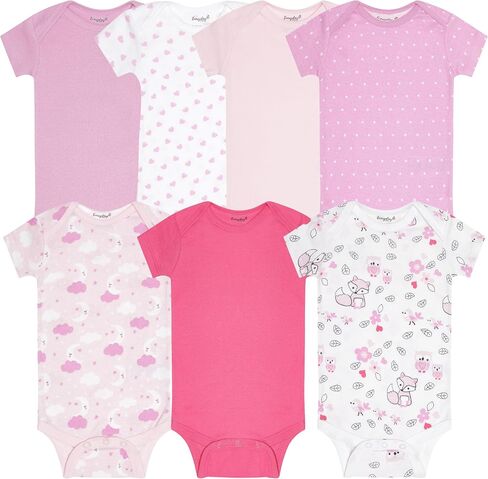 EVERYDAY KIDS 7 Pack Baby Bodysuits for Girls; 100% Soft Cotton Baby Girl Bodysuit; 3 Sturdy Snaps for Diapering in Saudi Arabia