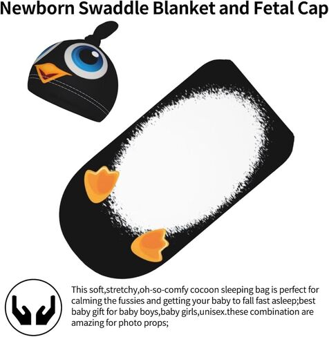 Personality Cartoon PenguinNewborn Swaddling Blanket Beanie Hat Funny Blanket Sleeping Bag New Born Sleep Sacks for Boys Girls in Saudi Arabia