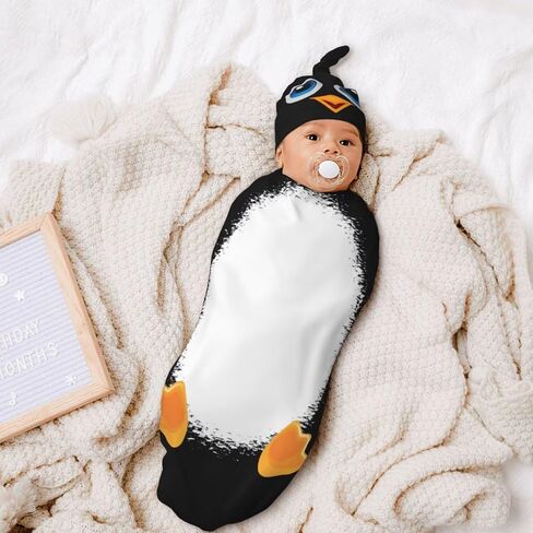 Personality Cartoon PenguinNewborn Swaddling Blanket Beanie Hat Funny Blanket Sleeping Bag New Born Sleep Sacks for Boys Girls in Saudi Arabia