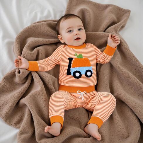 Toddler Infant Baby Boy Girl Halloween Outfit Pumpkin Waffle 6 12 18 24 Months 2 3 T Stripe Long Sleeve Pants Set in Saudi Arabia