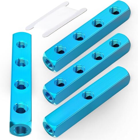 4Pcs 3 way 6 port Air Compressor Manifold, 1/4" Output Port 1/4" Supply Port Aluminum Air Distribution Block Splitter in Saudi Arabia