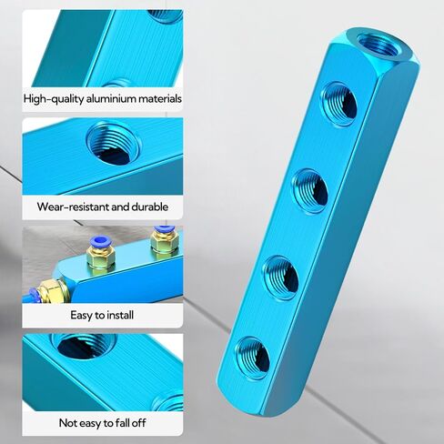 4Pcs 3 way 6 port Air Compressor Manifold, 1/4" Output Port 1/4" Supply Port Aluminum Air Distribution Block Splitter in Saudi Arabia