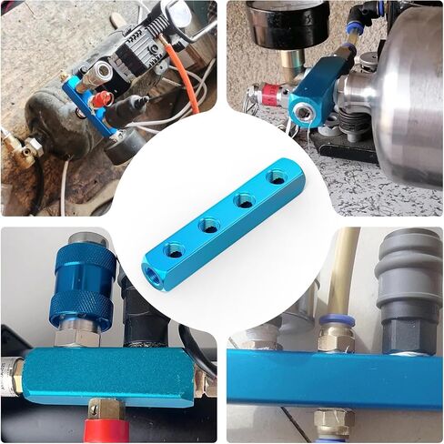 4Pcs 3 way 6 port Air Compressor Manifold, 1/4" Output Port 1/4" Supply Port Aluminum Air Distribution Block Splitter in Saudi Arabia