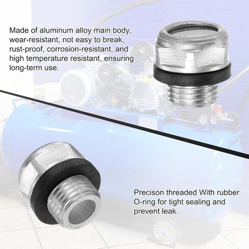 2-Pack Air Compressor Oil Sight Glass, M10 x 1mm Toughened Glass No Leak Hex Oil Liquid Level Gauge Fittings W O-Ring for Air Compressor/Pump/Tank Sight Plug Window in Saudi Arabia