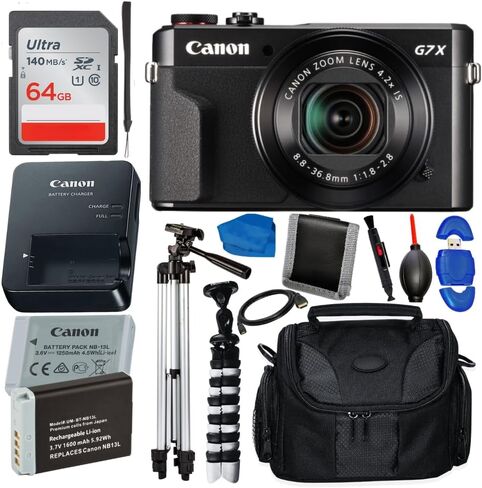 SSE Canon PowerShot G7 X Mark II Digital Camera Bundle (Black) - Includes: 64GB Ultra SDXC, Replacement Battery, Water-Resistant Gadget Bag & More (15pc Bundle) (Renewed) in Saudi Arabia