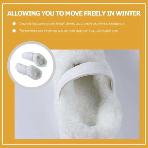 2 Pairs Winter Clogs Liner Plush Fur Winter Clog Shoes Lining Slip- on Clog Bootie Sock Warm House Slippers Fleece Lining for Outdoor Indoor Garden Clogs Size 35-36 White in Saudi Arabia