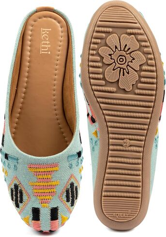 Kethi Women’s Handcrafted Floral Embroidered Ethnic Juttis | Traditional Slip-On Mojaris with Soft Cushioned Insole | Casual & Festive Wear Footwear in Saudi Arabia