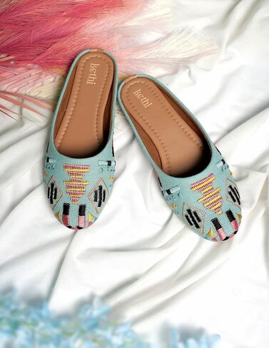 Kethi Women’s Handcrafted Floral Embroidered Ethnic Juttis | Traditional Slip-On Mojaris with Soft Cushioned Insole | Casual & Festive Wear Footwear in Saudi Arabia