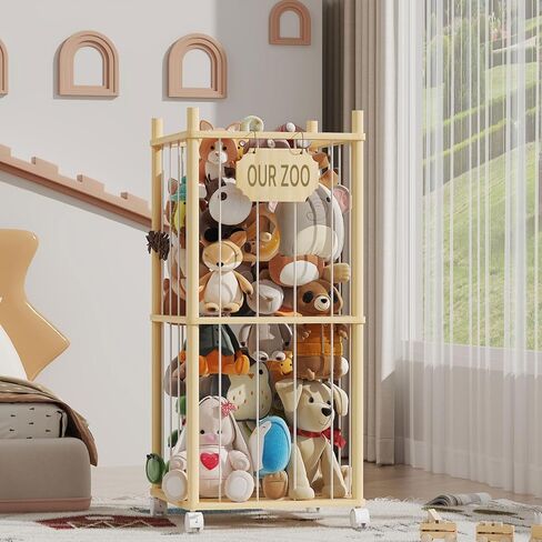 Stuffed Animal Storage & Organizer with Wheels, 225QT Oversize Zoo Toy Holder with Hammock Baby Hanging Storage Net, Giant Plush Toy Organizer for Toddler Rooms,Playroom16.5"L*16.5W*53"H (3-Layers) in Saudi Arabia