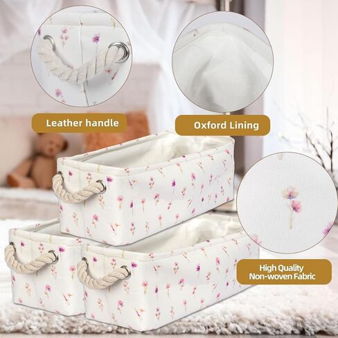 3PC Floral Narrow Storage Bins 15x6x5 inch Blue Flower Small Basket for Closet,Cabinet,Countertop Organizing Small Items Fabric Organizer with Handles, Toilet Paper Storage (Blue flower) in Saudi Arabia