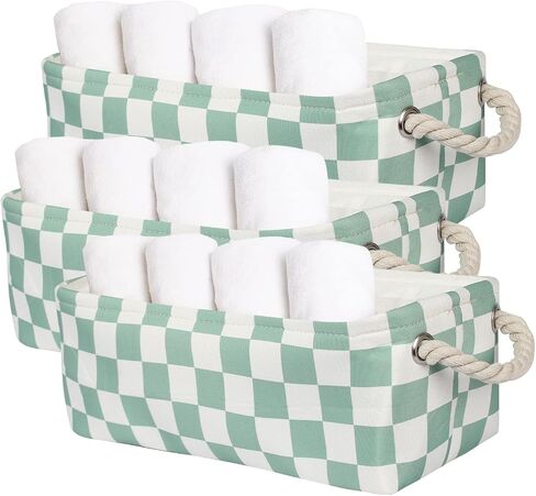 3PC Floral Narrow Storage Bins 15x6x5 inch Blue Flower Small Basket for Closet,Cabinet,Countertop Organizing Small Items Fabric Organizer with Handles, Toilet Paper Storage (Blue flower) in Saudi Arabia