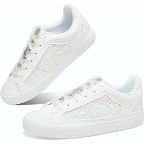 Obtaom Women Glitter Sneakers Sparkly Sequin Canvas Fashion Sneakers Comfortable Lace Up Shiny Bling Shoes for Wedding Party in Kuwait