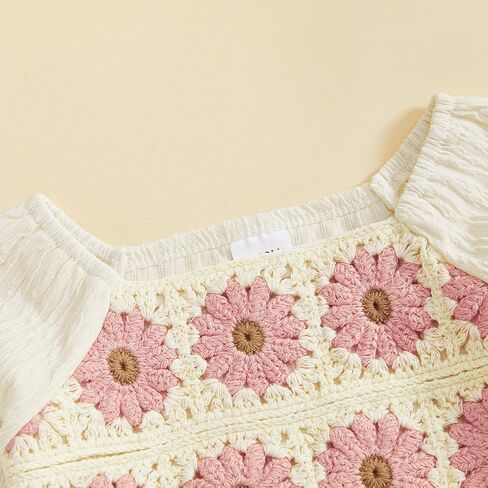 Baby Girl Cotton Linen Clothes Bow Flower Print Ruffle Long Sleeve Smocked Shirt Top Wide Leg Pants 2Pcs Fall Clothes in Saudi Arabia
