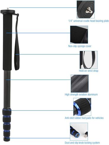 Carbon Fiber Monopod Leg, 20~67Inch 5 Sections Telescopic Video Monopod Tube with Feet, 8KG Load Capacity Portable Mountaineering Cane for DSLR Camera in Saudi Arabia