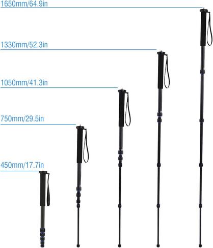 Carbon Fiber Monopod Leg, 20~67Inch 5 Sections Telescopic Video Monopod Tube with Feet, 8KG Load Capacity Portable Mountaineering Cane for DSLR Camera in Saudi Arabia