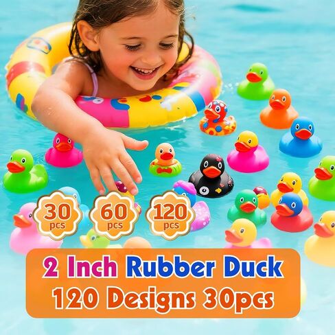 Rubber Ducks, Random Assortment Ducks Bulk, Mini Rubber Duckies for Toddler Baby Bath Toys, Kids Bath Pool Toys Birthday Gifts Party Favors (30-Pack) in Saudi Arabia