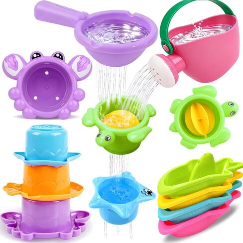 10 Pcs Bath Toys for Kids Ages 1-3, Bathtub & Pool Water Toys for Toddlers 1-3 & Babies 12-18 Months, Water Table Accessories with Floating Ducks, Stacking Cups & Pouring Fun for Boys Girls in Saudi Arabia