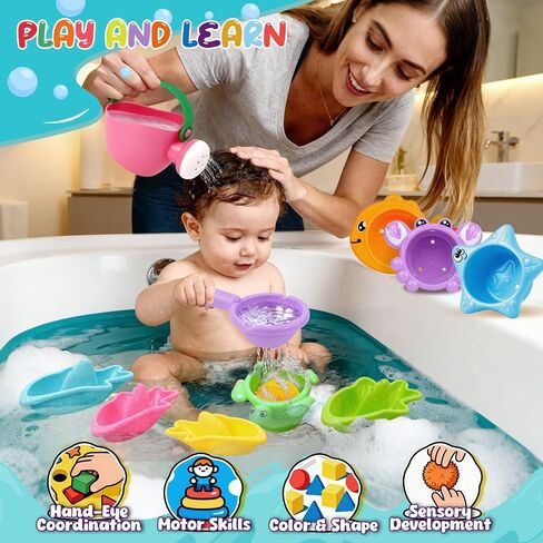 10 Pcs Bath Toys for Kids Ages 1-3, Bathtub & Pool Water Toys for Toddlers 1-3 & Babies 12-18 Months, Water Table Accessories with Floating Ducks, Stacking Cups & Pouring Fun for Boys Girls in Saudi Arabia
