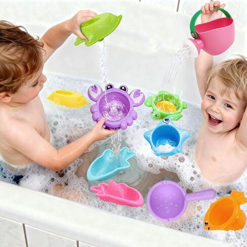 10 Pcs Bath Toys for Kids Ages 1-3, Bathtub & Pool Water Toys for Toddlers 1-3 & Babies 12-18 Months, Water Table Accessories with Floating Ducks, Stacking Cups & Pouring Fun for Boys Girls in Saudi Arabia
