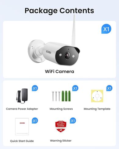 كاميرا ZOSI WiFi 6 2K الإضافية، كاميرا أمان مدمجة 3 ميجابكسل مع مصدر طاقة، رؤية ليلية، صوت ثنائي الاتجاه، متوافقة فقط مع نفس العلامة التجارية نظام تسجيل Wi-Fi 6 NVR الموديل: ZR08WU، ZR08WS، ZR08PP in Saudi Arabia