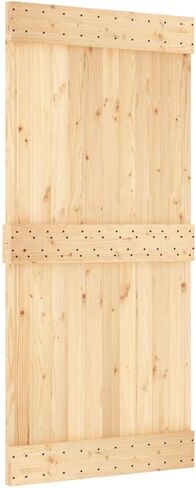 Solid Pine Wood Sliding Barn Door with Natural Finish, Space-Saving Design for Bedroom, Kitchen, Garage, Modern Rustic Interior Door for Wood and Concrete Walls in Saudi Arabia