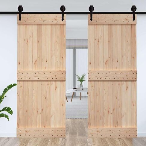Solid Pine Wood Sliding Barn Door with Natural Finish, Space-Saving Design for Bedroom, Kitchen, Garage, Modern Rustic Interior Door for Wood and Concrete Walls in Saudi Arabia