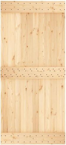 Solid Pine Wood Sliding Barn Door with Natural Finish, Space-Saving Design for Bedroom, Kitchen, Garage, Modern Rustic Interior Door for Wood and Concrete Walls in Saudi Arabia