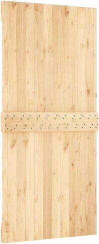 Solid Pine Wood Sliding Barn Door with Natural Finish, Space-Saving Design for Bedroom, Kitchen, Garage, Modern Rustic Interior Door for Wood and Concrete Walls in Saudi Arabia
