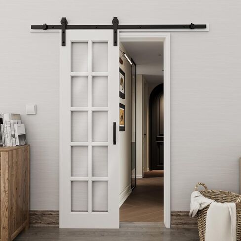 80'' H Glass and Manufactured Wood White Sliding Barn Door with Installation Hardware Kit(No Assembly Required),32"x80" in Saudi Arabia