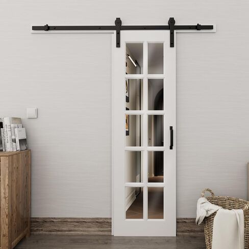 80'' H Glass and Manufactured Wood White Sliding Barn Door with Installation Hardware Kit(No Assembly Required),32"x80" in Saudi Arabia