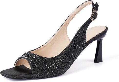 Women's Crystal Slingback Heels, Open Toe Kitten Heel Sandals in Saudi Arabia