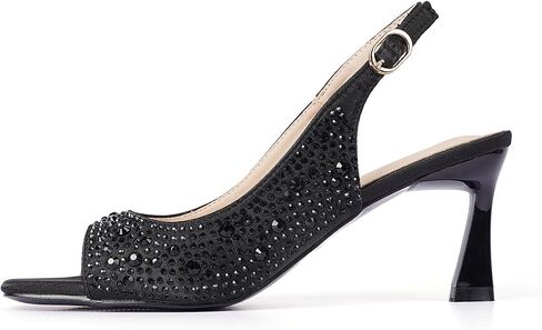 Women's Crystal Slingback Heels, Open Toe Kitten Heel Sandals in Saudi Arabia