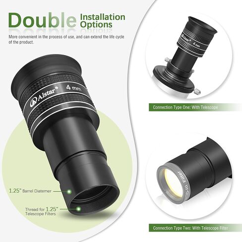 Alstar 1.25" 58 Degree 4mm Telescope Eyepiece - Bundle with - 7 Pair Dust Caps Set in Saudi Arabia
