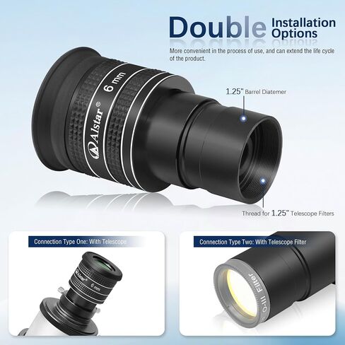 Alstar 1.25" 58 Degree 6mm Telescope Eyepiece - Bundle with - 1.25" 45-Degree Diagonal Prism in Saudi Arabia