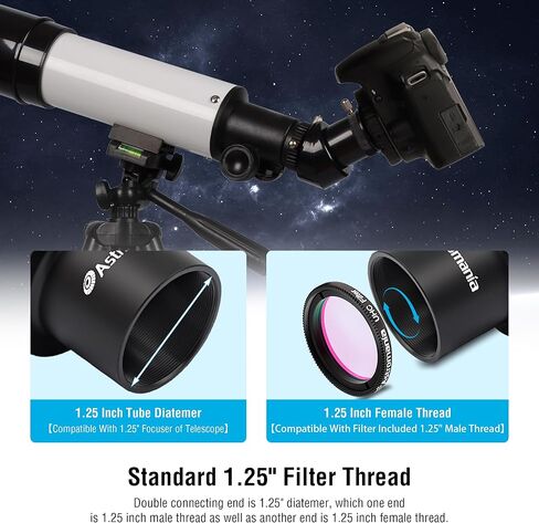 Astromania Telescope Photo Adapter 1.25 Inch Fixed Camera Adapter Metal - Bundle with - T Ring and T Adapter for Canon EOS SLR/DSLR in Saudi Arabia