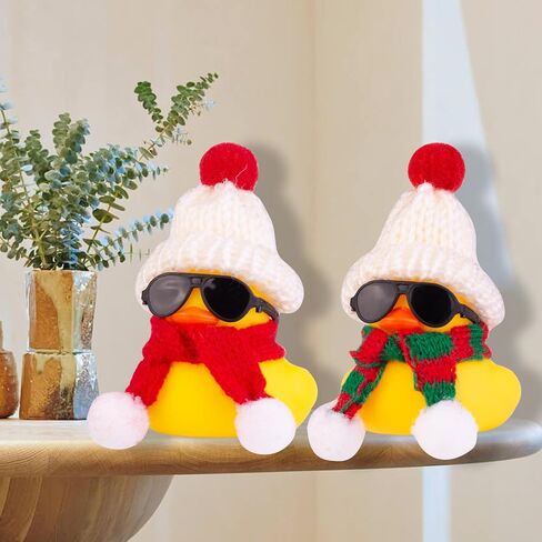 Christmas Rubber Ducks Toys Car Ornaments Yellow Duck Car Dashboard Decorations with Mini Beanie Hat Scarf and Sunglasses for Winner Home Christmas Decor, 2 Inches(E6) in Saudi Arabia