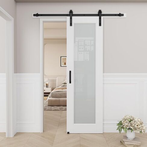 Sliding Frosted Glass Barn Door with Installation Hardware Kit (Soft Close Inclued/No Assembly Required),36"x80" in Saudi Arabia