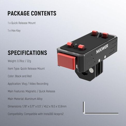 NEEWR Quick Release Mount Compatible with Insta360 X5 X4 X3 AcePro AcePro2, Magnetic Snap On Adapter with 1/4" Screw & Thread Hole, 2 Prong Mount for Action Camera Accessories, GP-88 in Saudi Arabia