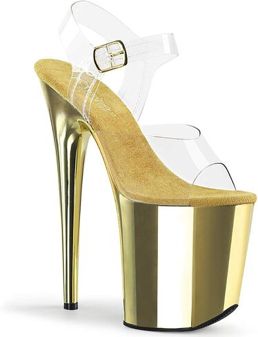 FLAMINGO-808-8" Heel, 4" Platform, Open Toe, Ankle Strap Sandal Gold Chrome 12 in Saudi Arabia