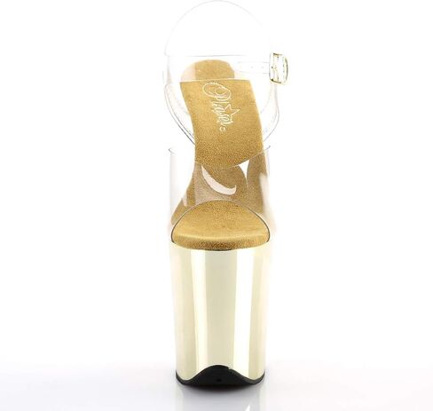 FLAMINGO-808-8" Heel, 4" Platform, Open Toe, Ankle Strap Sandal Gold Chrome 12 in Saudi Arabia