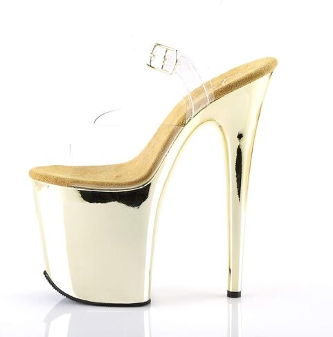 FLAMINGO-808-8" Heel, 4" Platform, Open Toe, Ankle Strap Sandal Gold Chrome 12 in Saudi Arabia