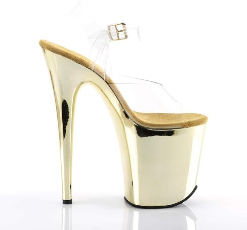 FLAMINGO-808-8" Heel, 4" Platform, Open Toe, Ankle Strap Sandal Gold Chrome 12 in Saudi Arabia